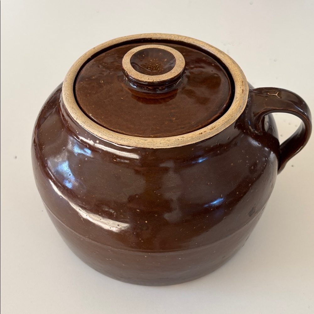 Antique Dark Brown Ceramic Pitcher with Lid
